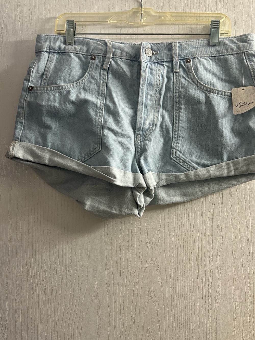 Free People Light Wash Rolled-Hem Denim Shorts